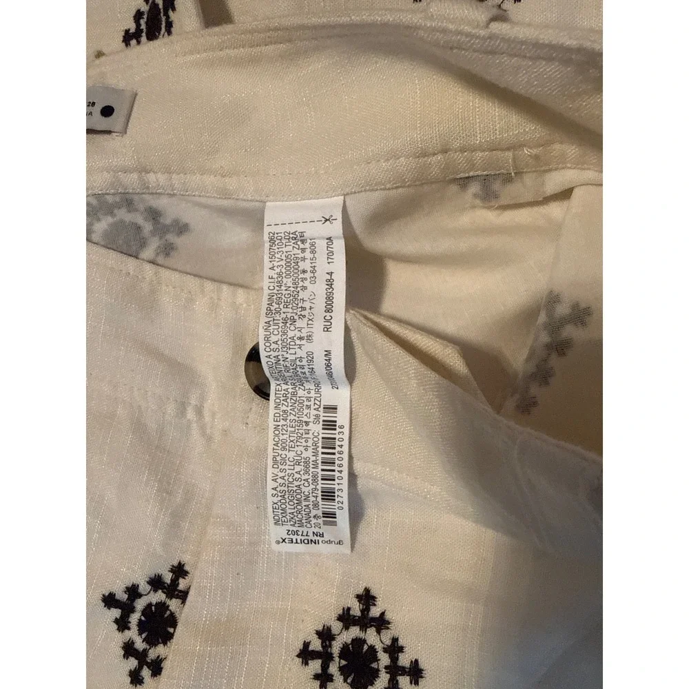 Zara Linen Blend Printed Pants -  Black & White - Medium
